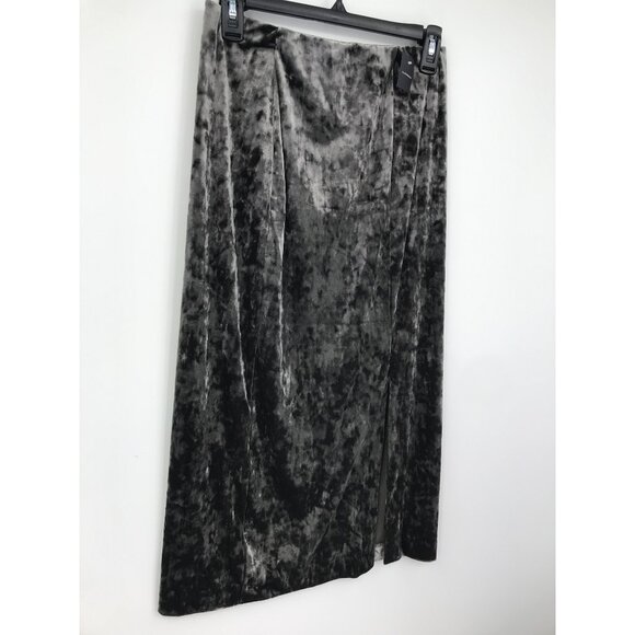 Club Monaco Crush Velvet Midi Side Slit Jupe Skirt Grayish Brown Small NEW - Picture 3 of 7